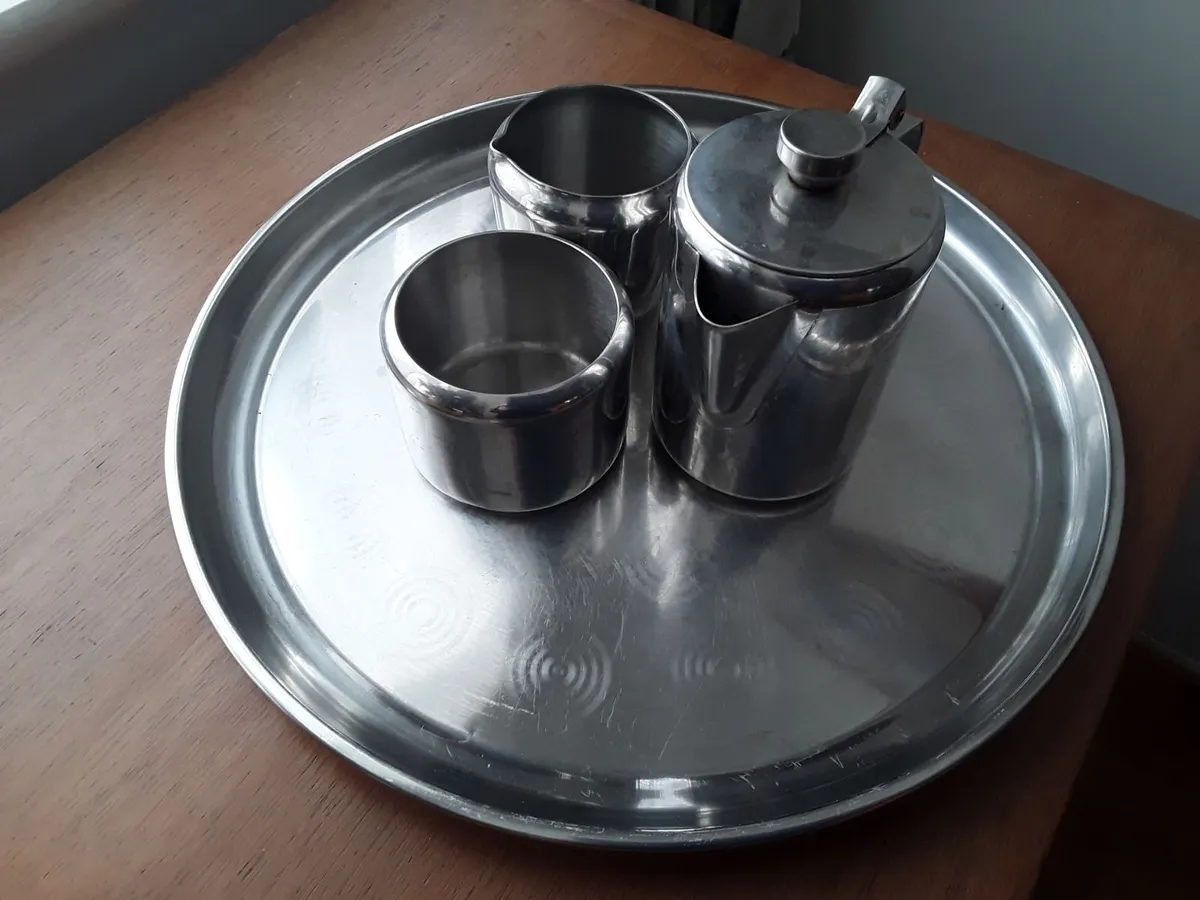 Coffee pot sugar bowl jug tray stainless steel - Image 2