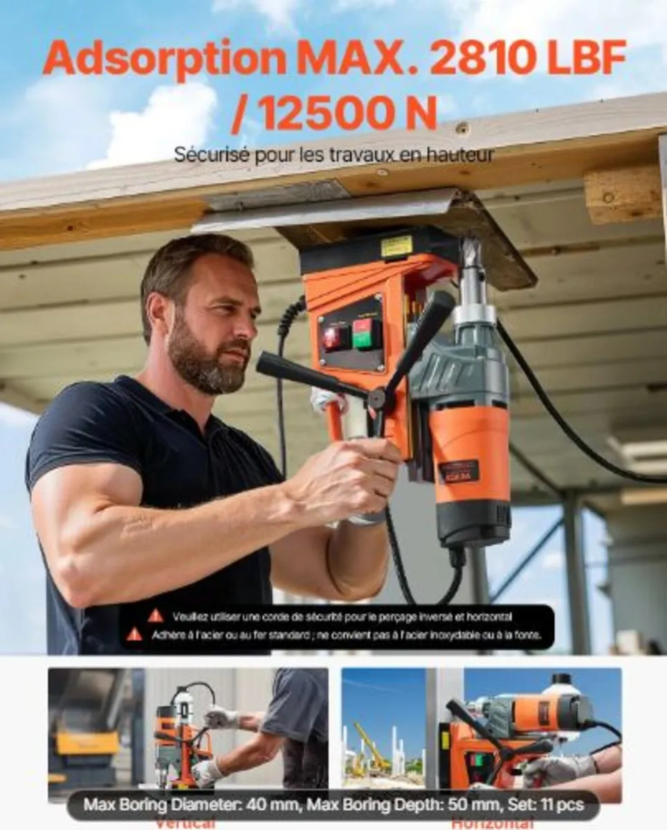 Magnetic Drill, 1450W Motor 1.6 in Boring Diameter - Image 2