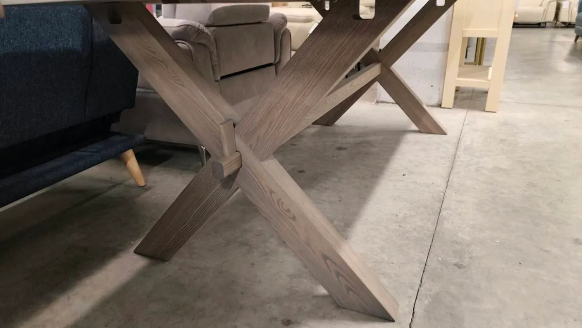 Scandinavian Dining Table X Leg, Smoked Grey, Mint - Image 3