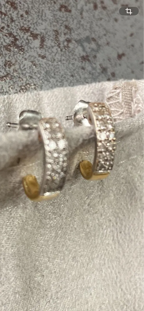 Diamond earrings white and yellow gold - Image 1