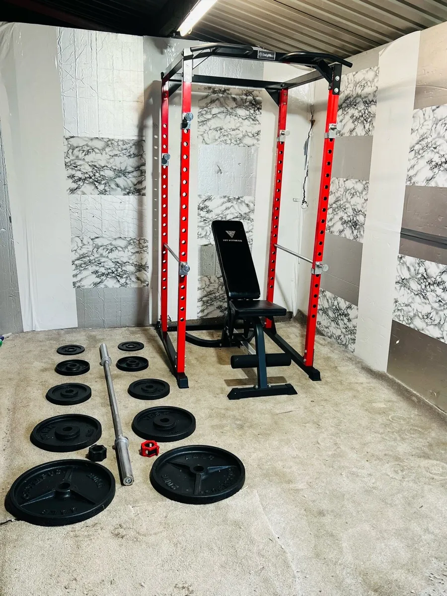 POWER RACK ADJUSTABLE BENCH 100KG  PLATES BAR - Image 3