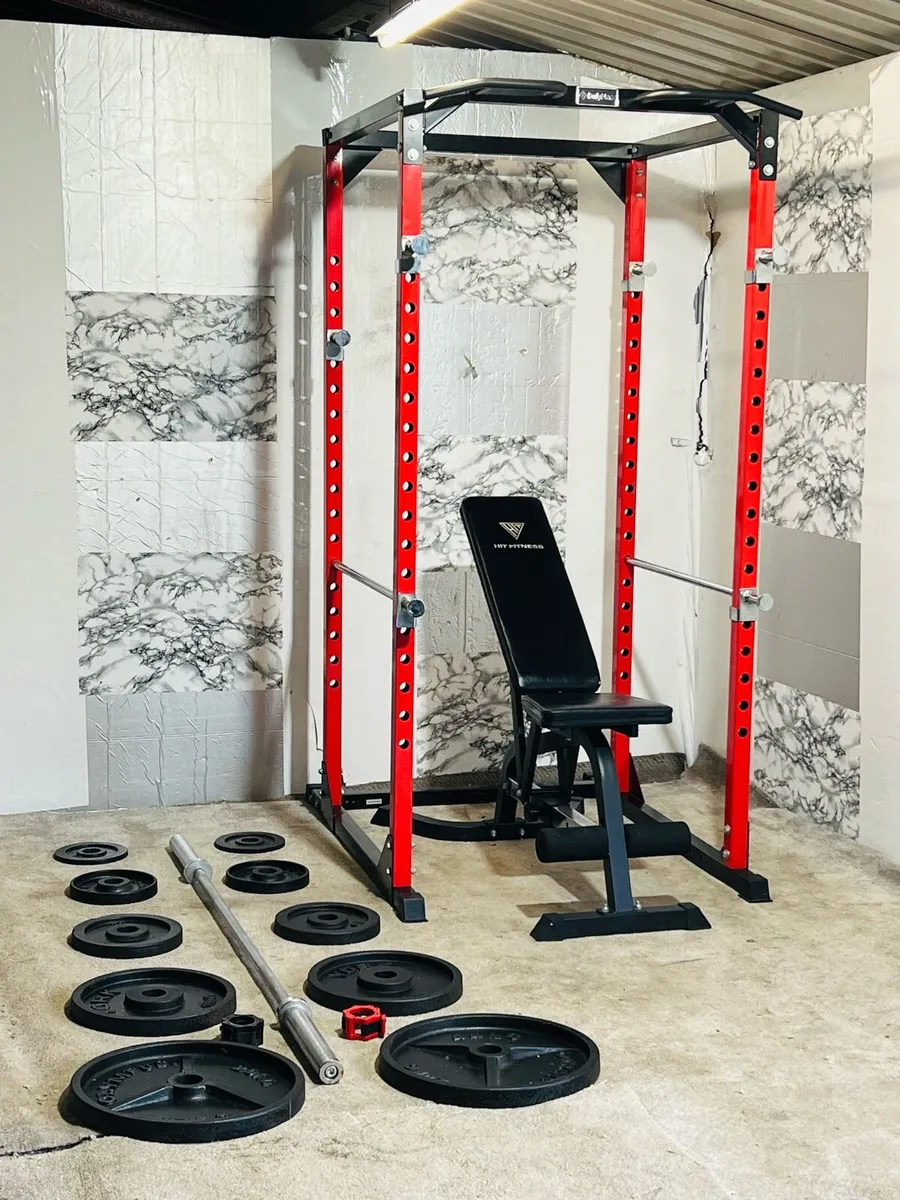 POWER RACK ADJUSTABLE BENCH 100KG  PLATES BAR - Image 4