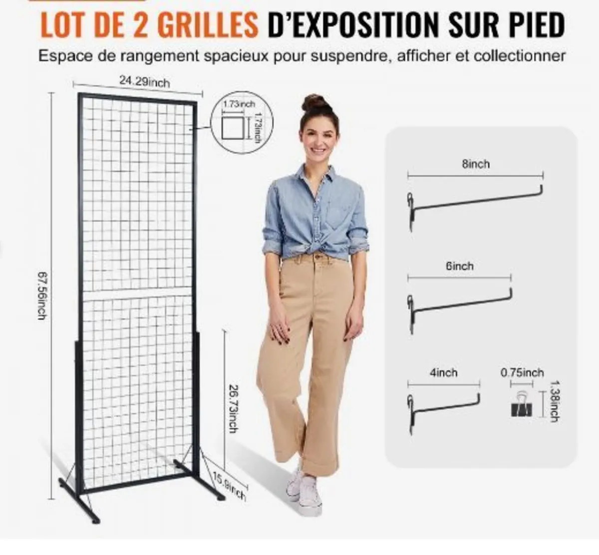 61 x170.7 cm Grid Wall Panels Tower, 2 Packs - Image 2