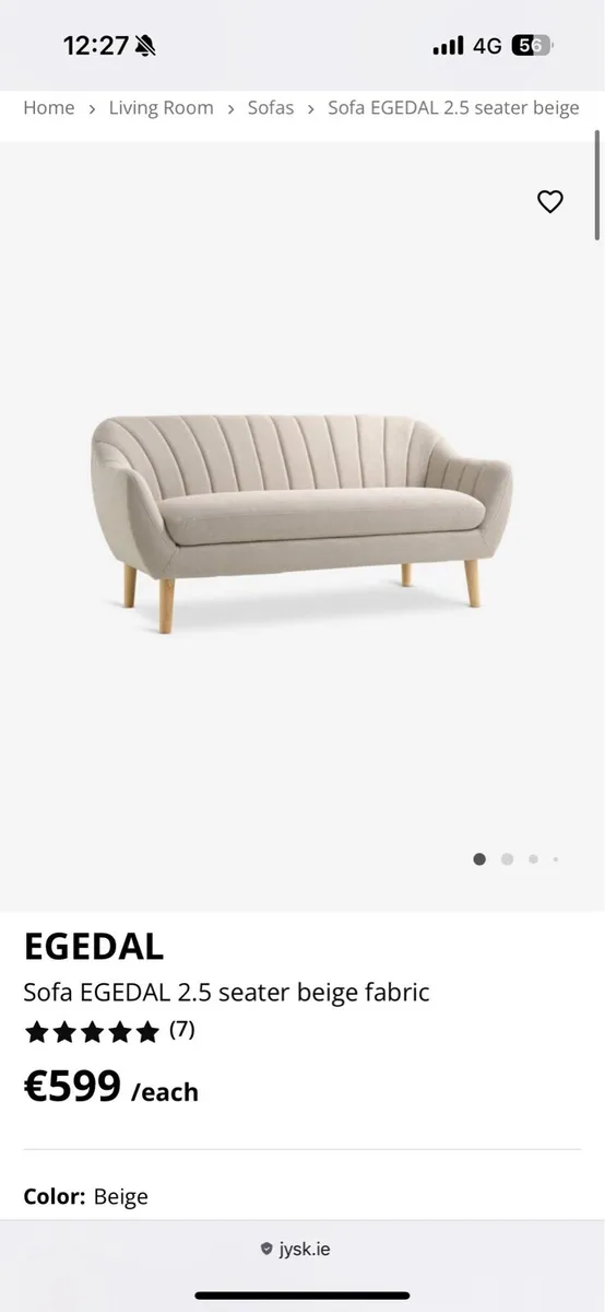 Sofa EGEDAL 2.5 seater beige fabric - Image 2