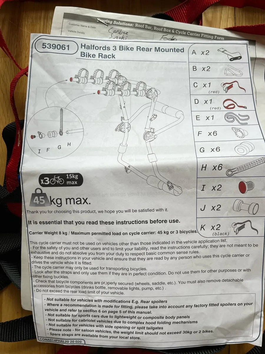 Bike rack (Halfords 3 bike rear mounted) - Image 2