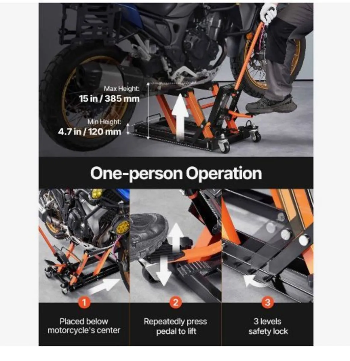 Motorcycle Hydraulic Pump Jack 680.4 kg - Image 3