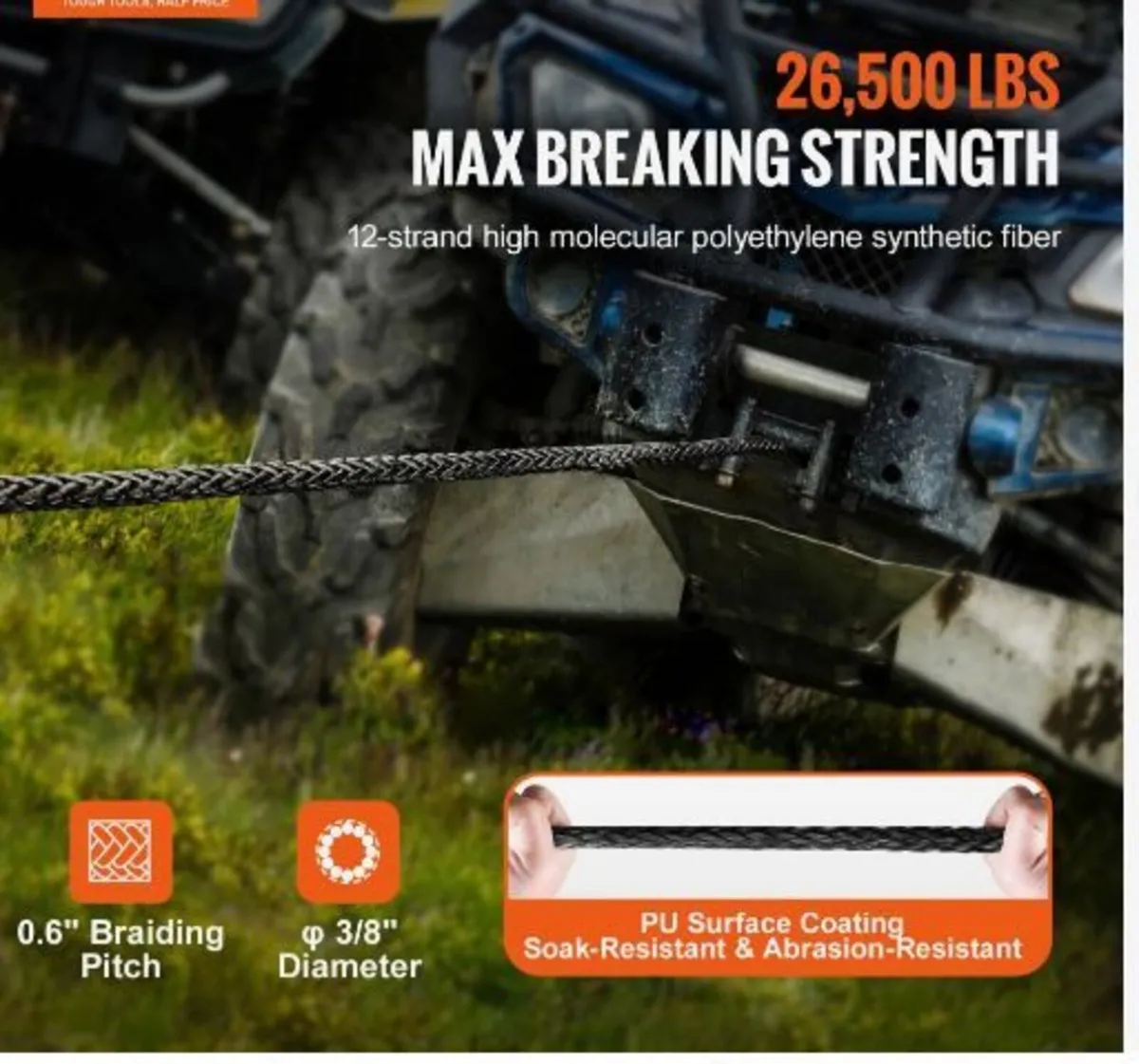 Synthetic Winch Rope, 9.5 mm x 30.48 m 12,020 kg - Image 4