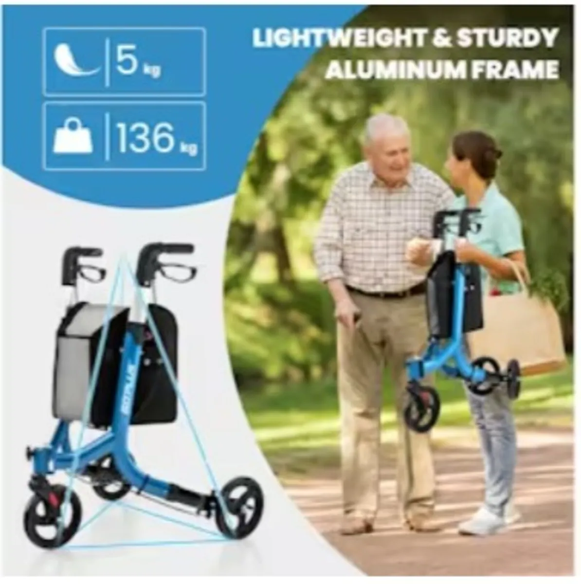 New Postage 3-Wheel Foldable Rollator Walker - Image 2