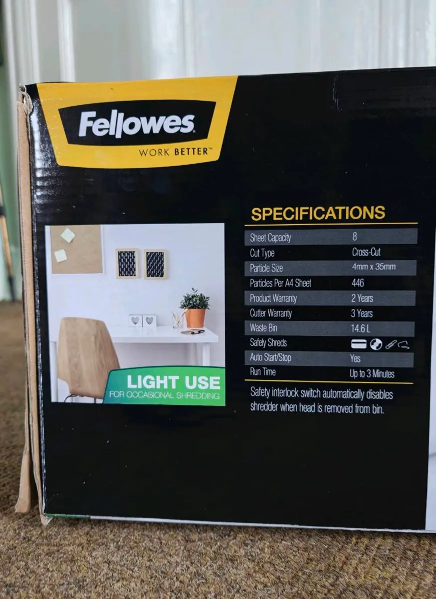 BNIB Fellowes Powershred 8Cd Cross Cut Shredder - Image 2