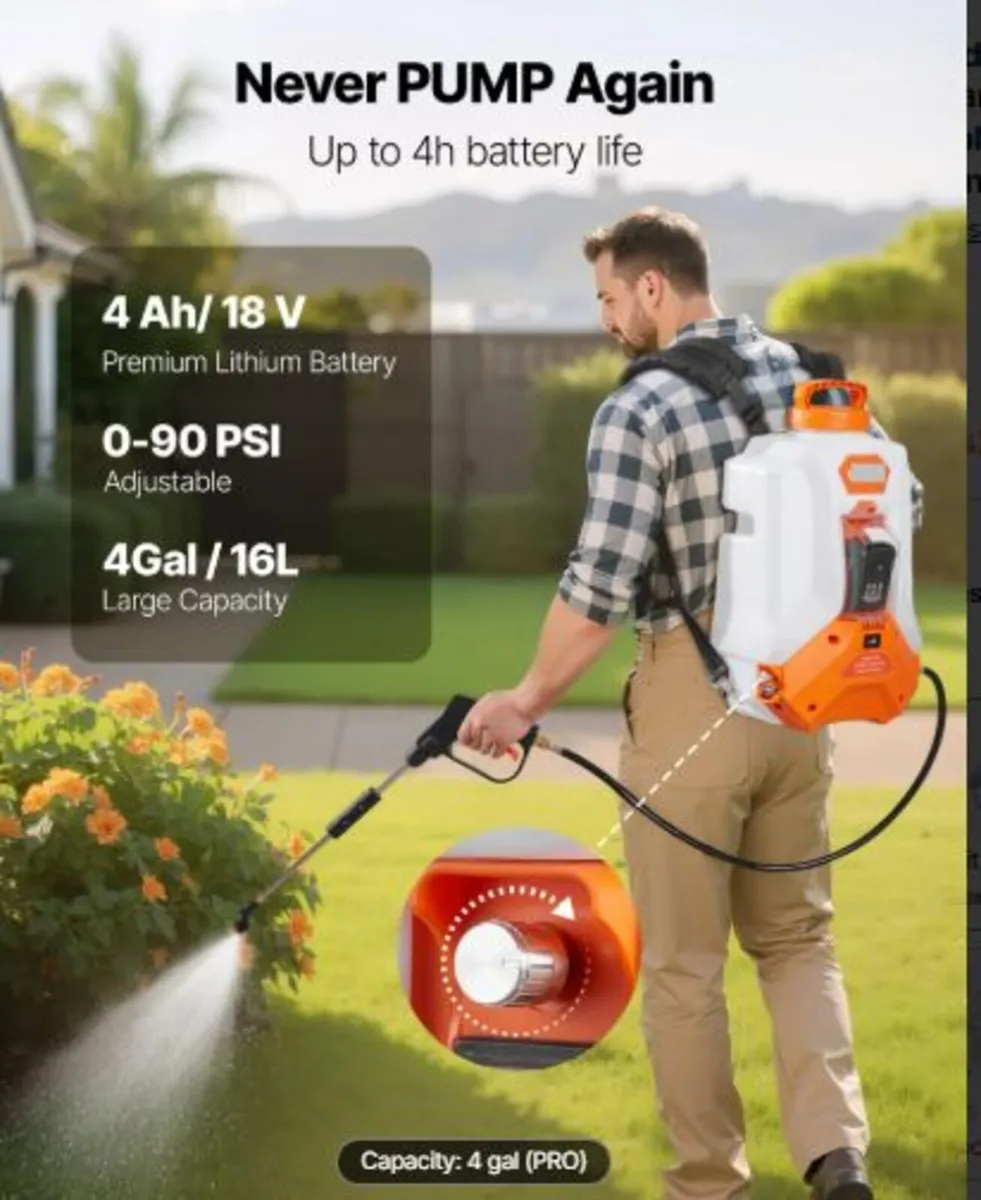 Battery Powered Backpack Sprayer, 16L Electric - Image 2