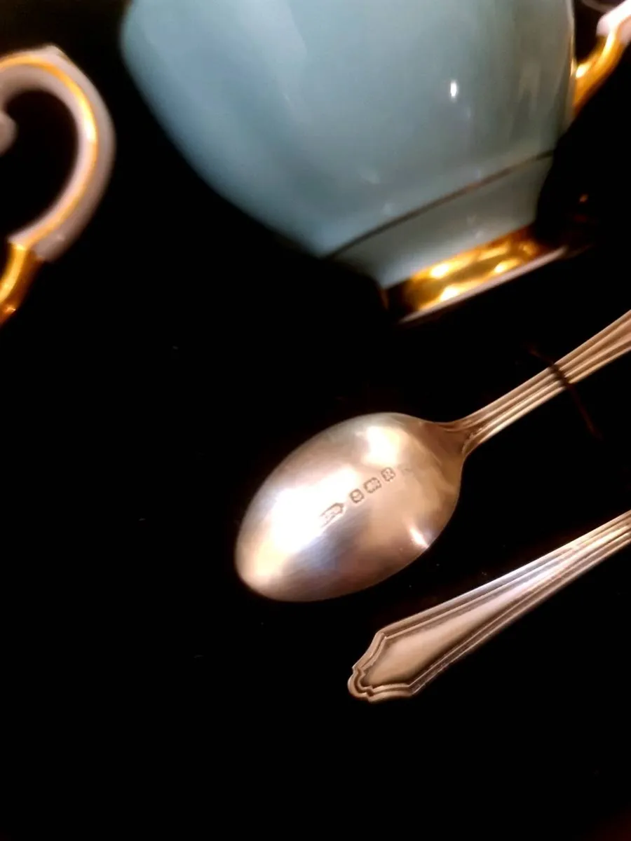 Tuscan 1940s teaset solid silver spoons POSTAGE AV - Image 3