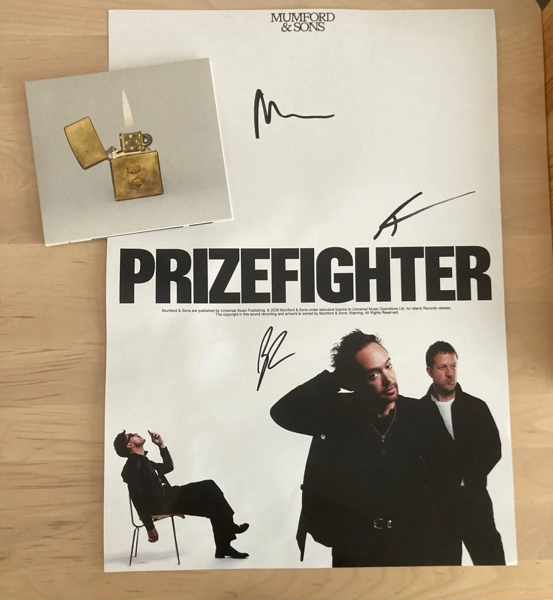 Mumford & Sons “Prizefighter” CD + Signed Poster - Image 1