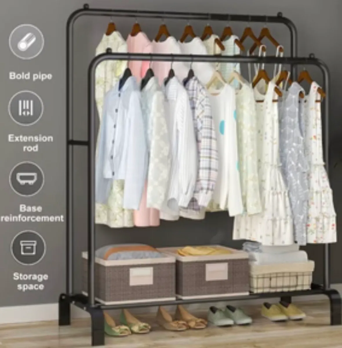 Metal Double Clothes Rail with Shelf NEW