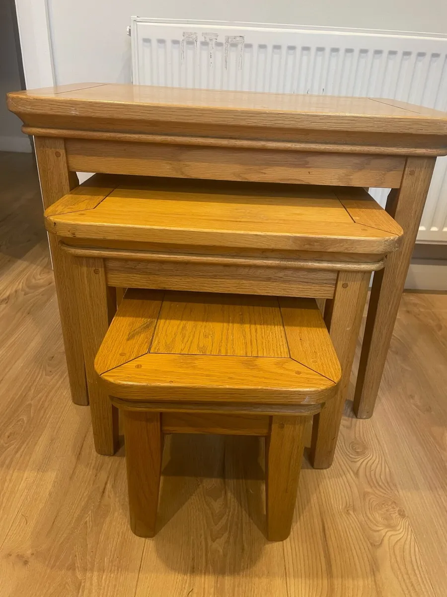 Solid Oak Nest of Tables + Matching Side Table - Image 1