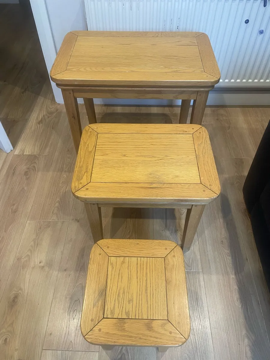Solid Oak Nest of Tables + Matching Side Table - Image 3
