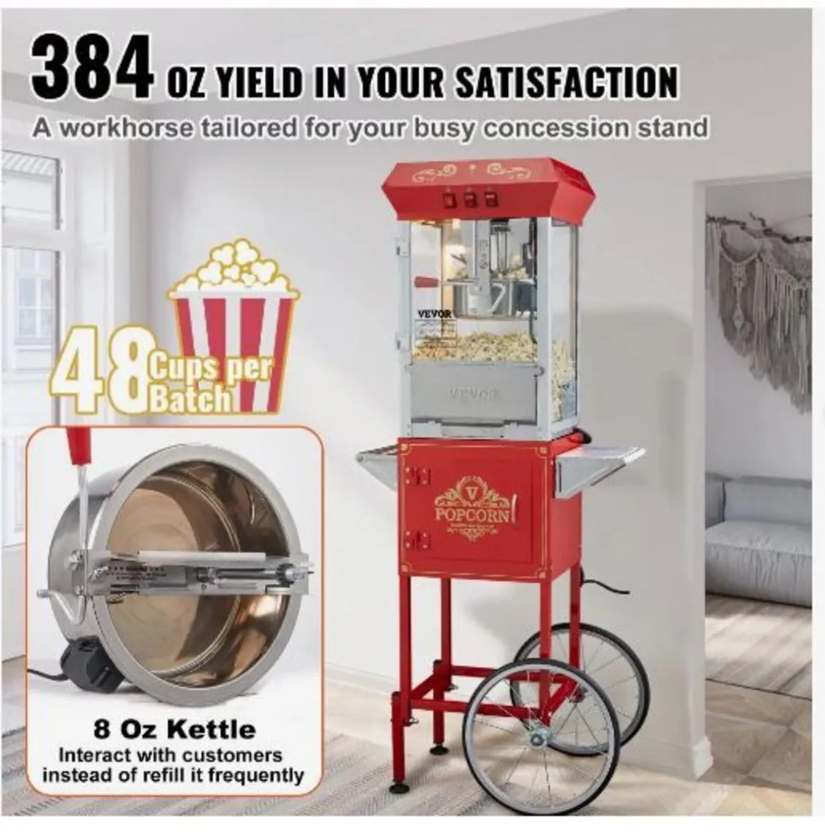 Popcorn Maker with Cart, 850W - Image 2