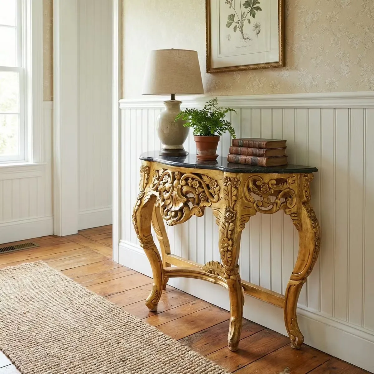 Console table with  black Marble