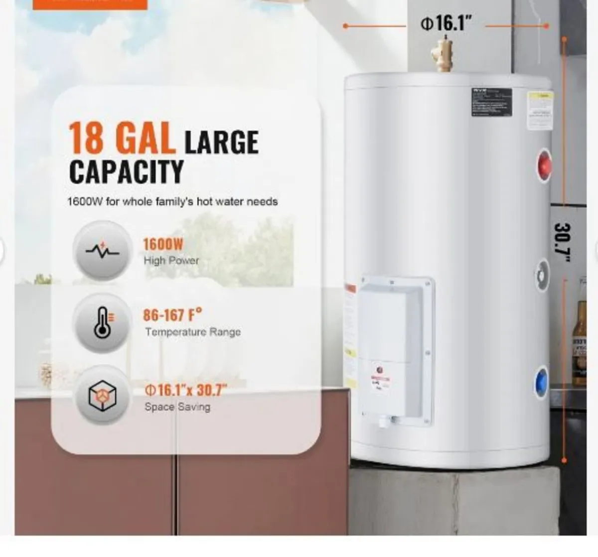 Electric Water Heater, 18 Gallon - Image 3