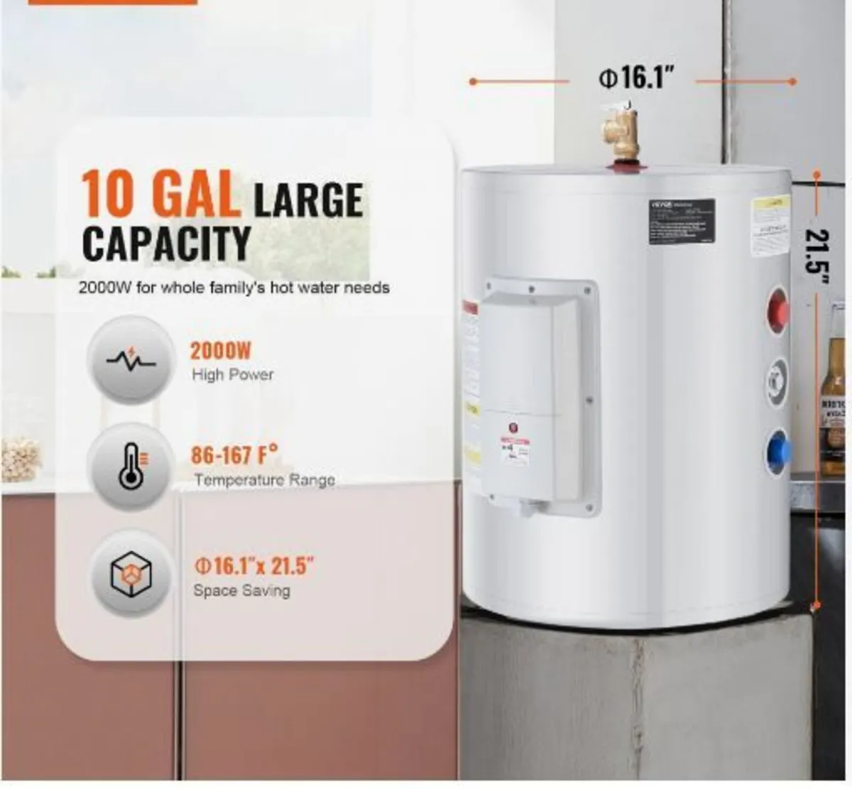 Electric Water Heater, 10 Gallon - Image 1