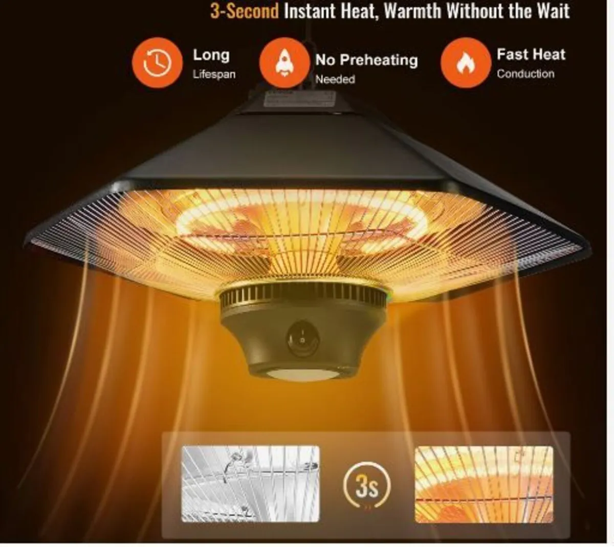 Hanging Patio Heater, 2000W Remote Control - Image 4