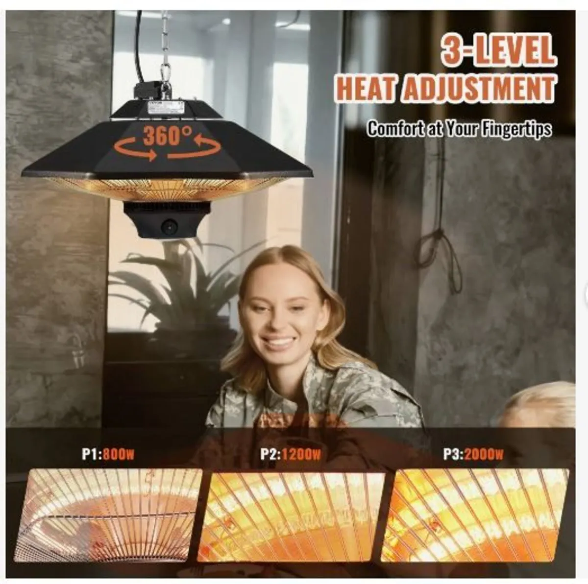 Hanging Patio Heater, 2000W Remote Control - Image 2