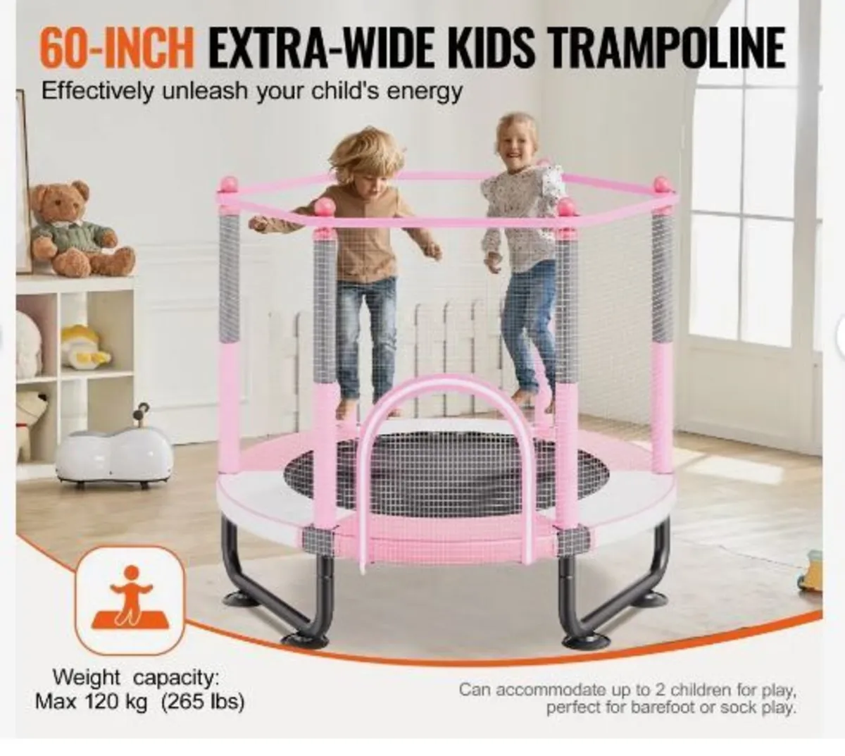 60" Kids Trampoline, 5FT Indoor Outdoor - Image 3