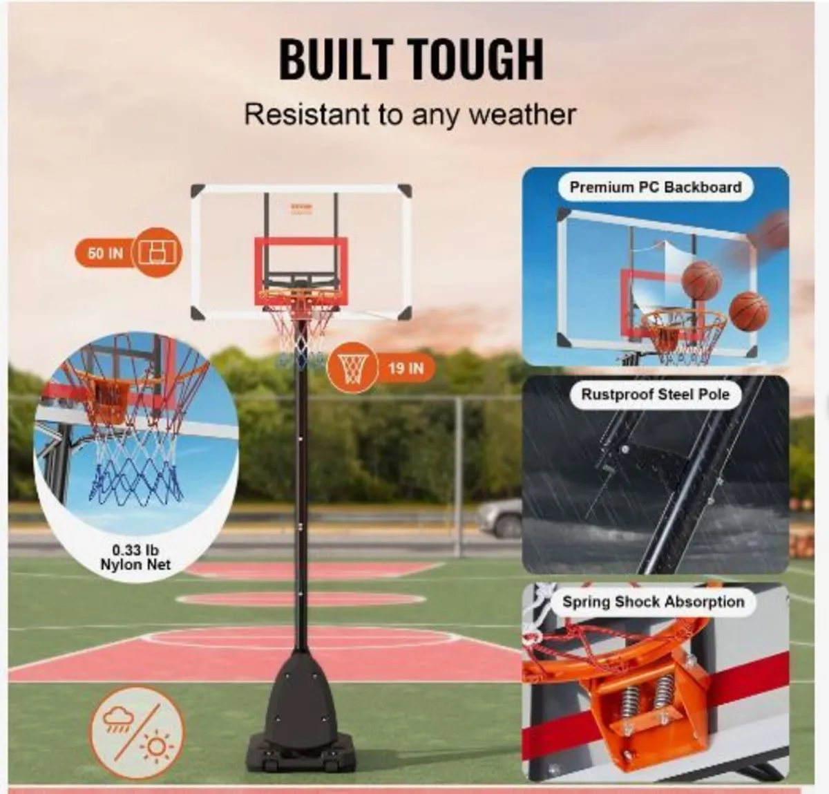 Basketball Hoop, 7.6-10 ft Adjustable Height - Image 4