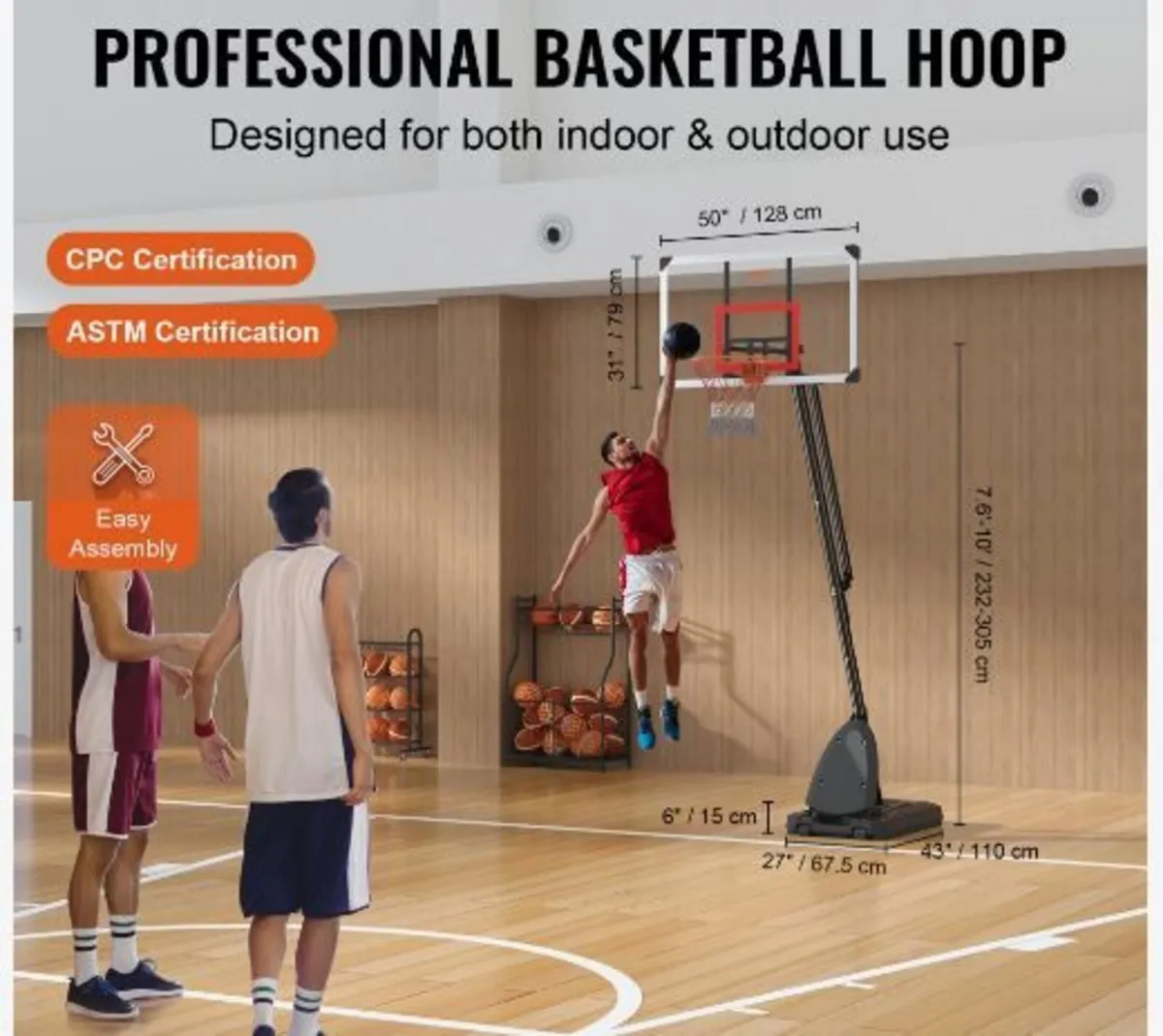 Basketball Hoop, 7.6-10 ft Adjustable Height - Image 2