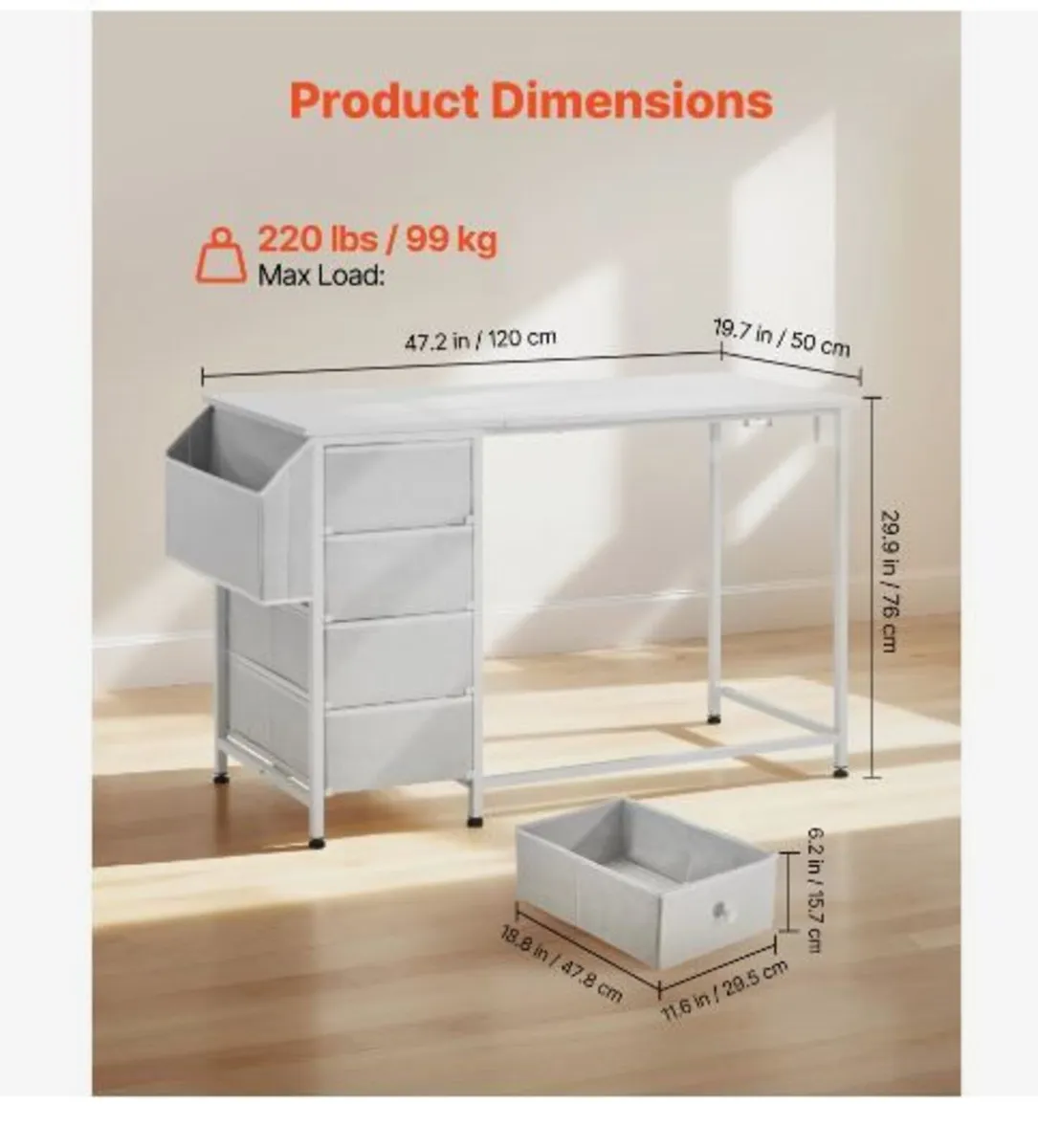 Computer Desk with Fabric Drawers - Image 2