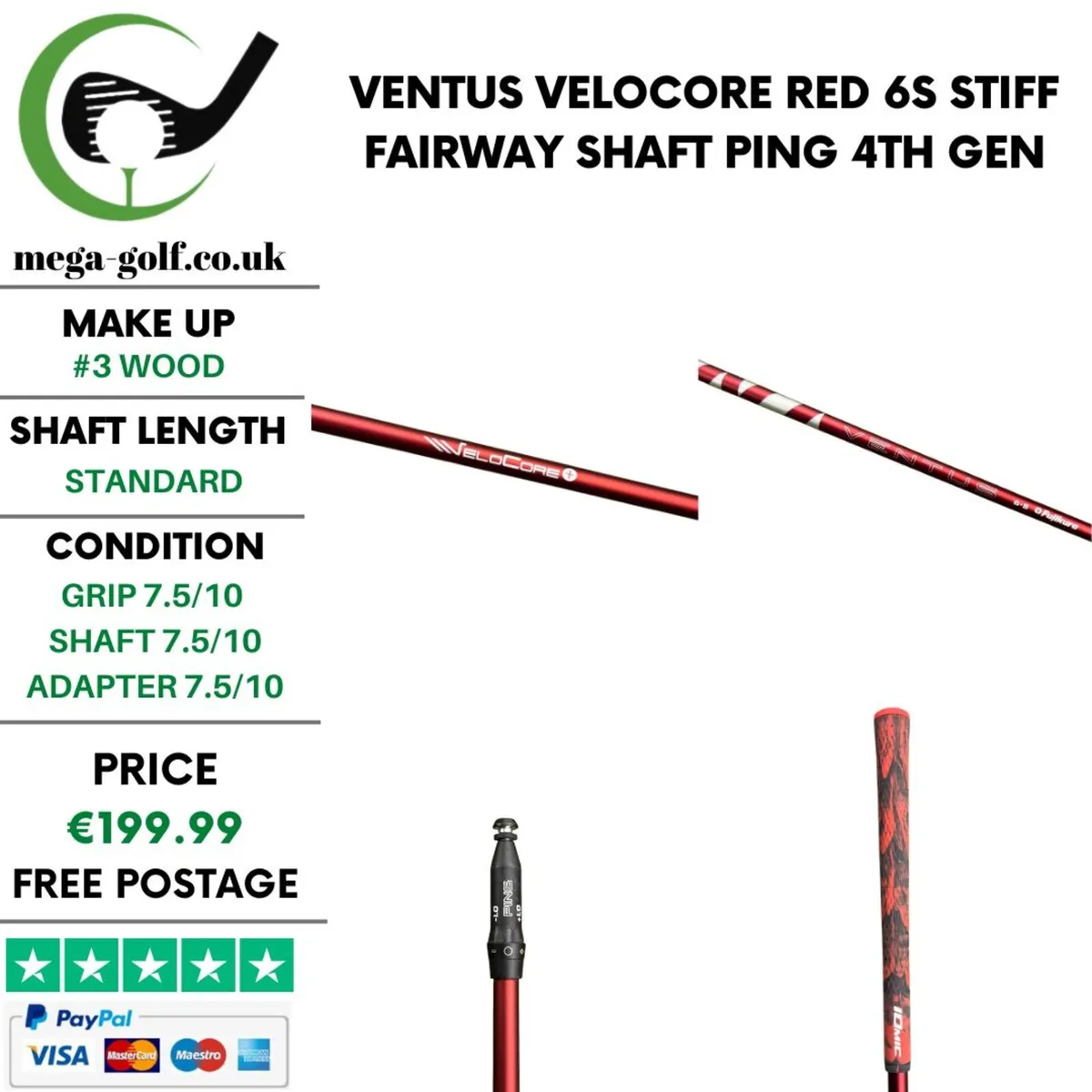 Ventus Velocore Red 6S Stiff #3 Wood Shaft / Ping - Image 1