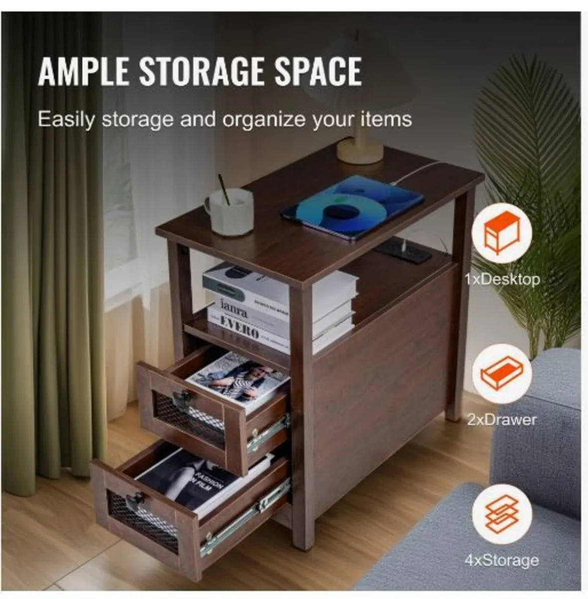 Farmhouse End Table, Narrow Night Stand - Image 4