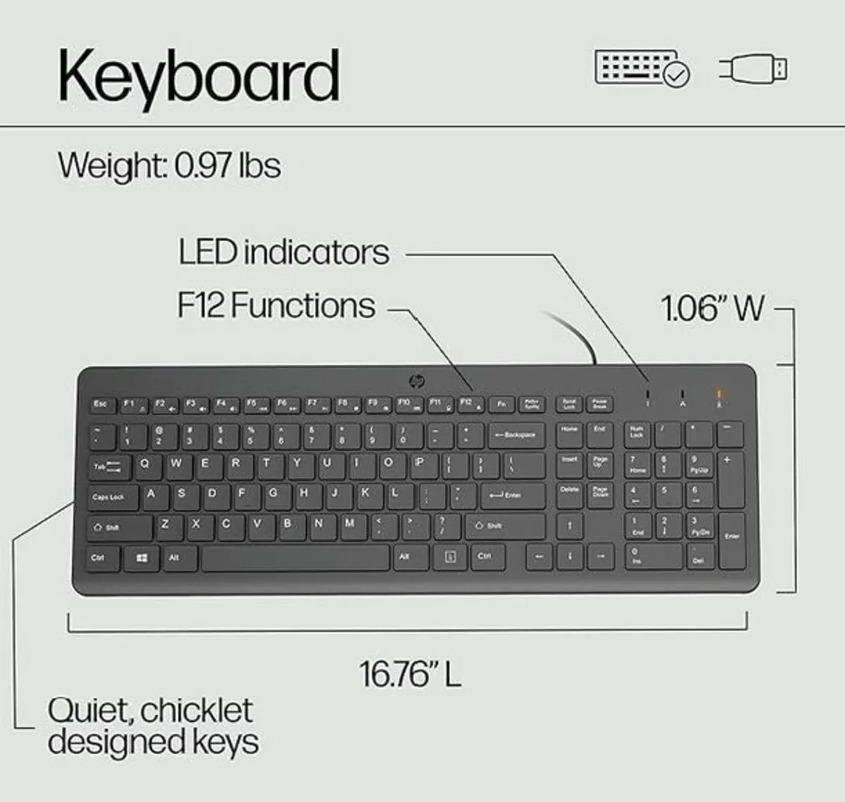 HP 150 Wired Mouse & Keyboard Combo, USB-A, black - Image 2