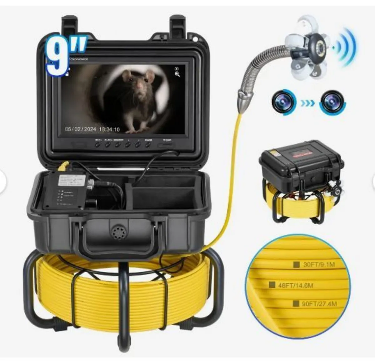 Sewer Camera, 98 ft/30m, Self-Leveling Drain - Image 1
