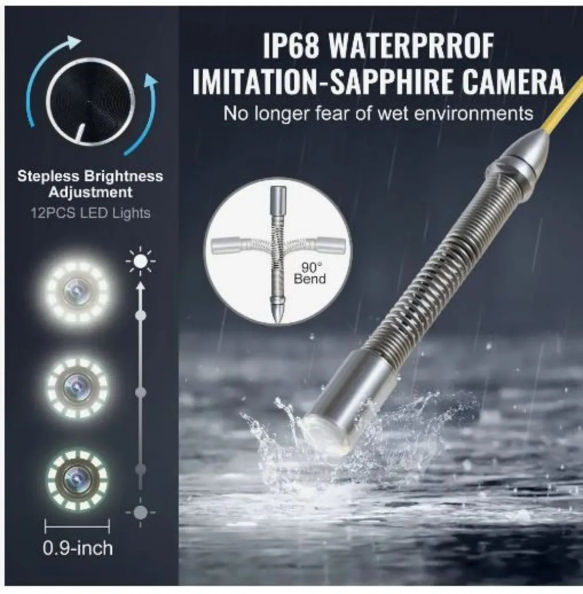 Sewer Camera, 98 ft/30m, Self-Leveling Drain - Image 2