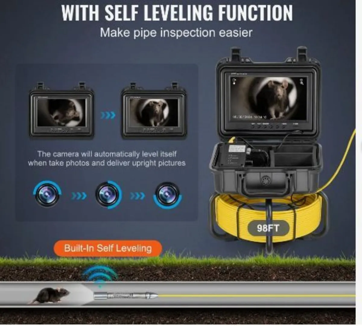 Sewer Camera, 98 ft/30m, Self-Leveling Drain - Image 3