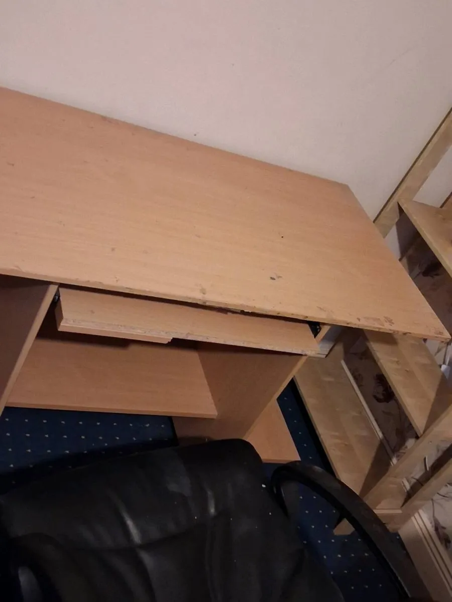 Large Natural Computer Desk with Keyboard Desk - Image 1