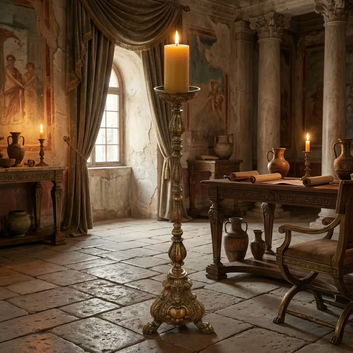 Heavy old brass  floor candlestick