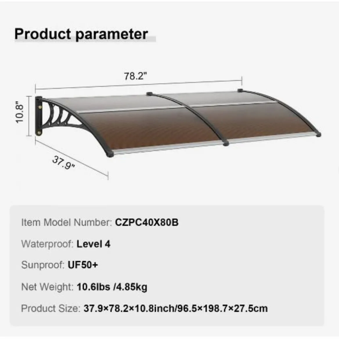 Window Door Awning Canopy 80" x 40", UPF - Image 3