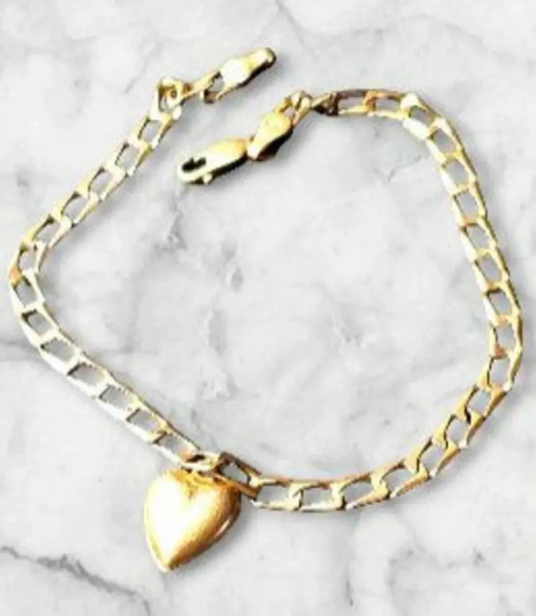 Vintage 9K & 14K Heart Charm Bracelet - Image 1