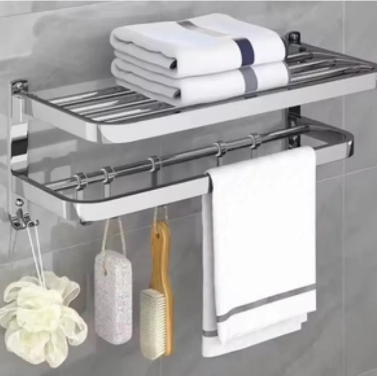 Double Towel Rail Wall Mounted Bathroom Rack - Image 1