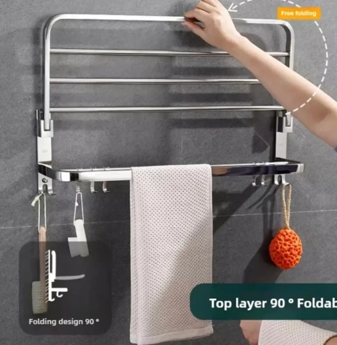 Double Towel Rail Wall Mounted Bathroom Rack - Image 2