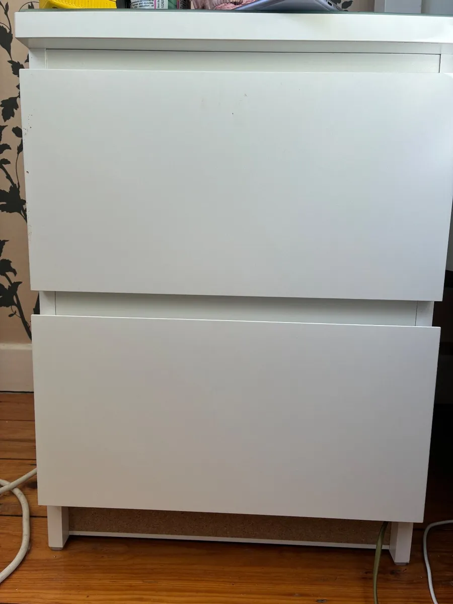 IKEA Malm white bedside table locker x2 w/glass to - Image 3