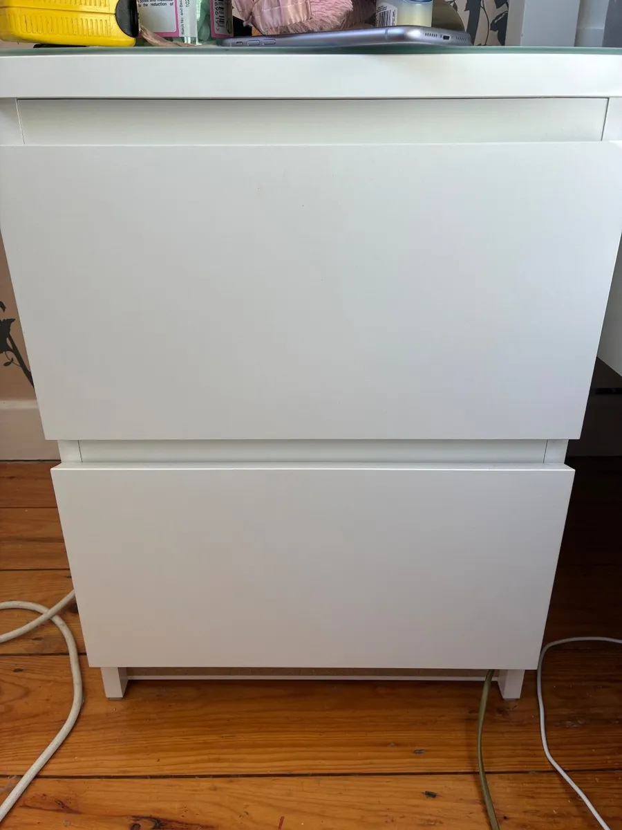 IKEA Malm white bedside table locker x2 w/glass to - Image 4