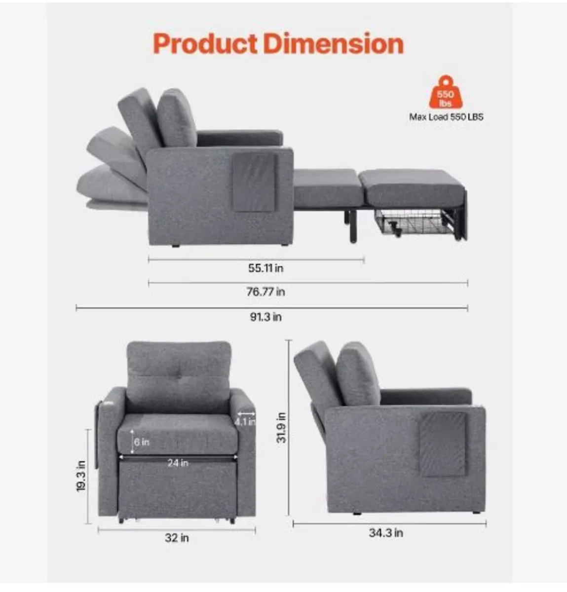 Sleeper Sofa Bed, Convertible Sleeper Bed - Image 3