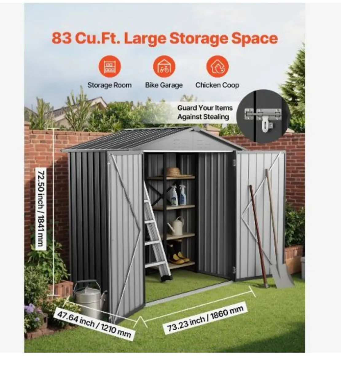 1860 x 1210 x 1841 mm Metal Garden Shed - Image 2