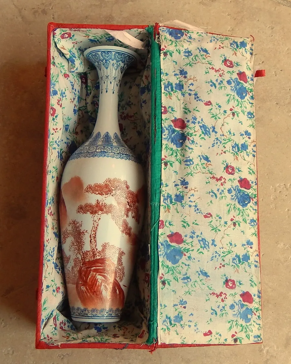 Vintage Chinese Slender Eggshell Porcelain Vase - Image 1