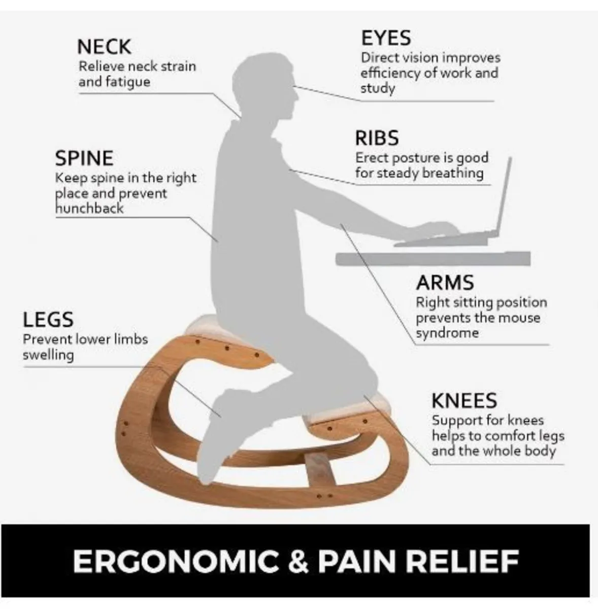 Ergonomic Kneeling Chair 99.8 kg - Image 2
