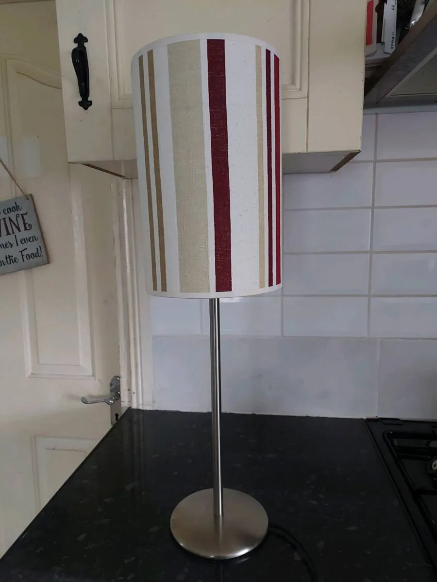 Lovely chrome table lamp with striped shade