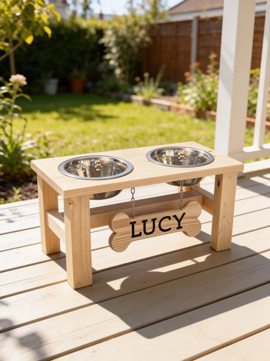 Handmade Personalised Dog Bowl Stand - Image 1