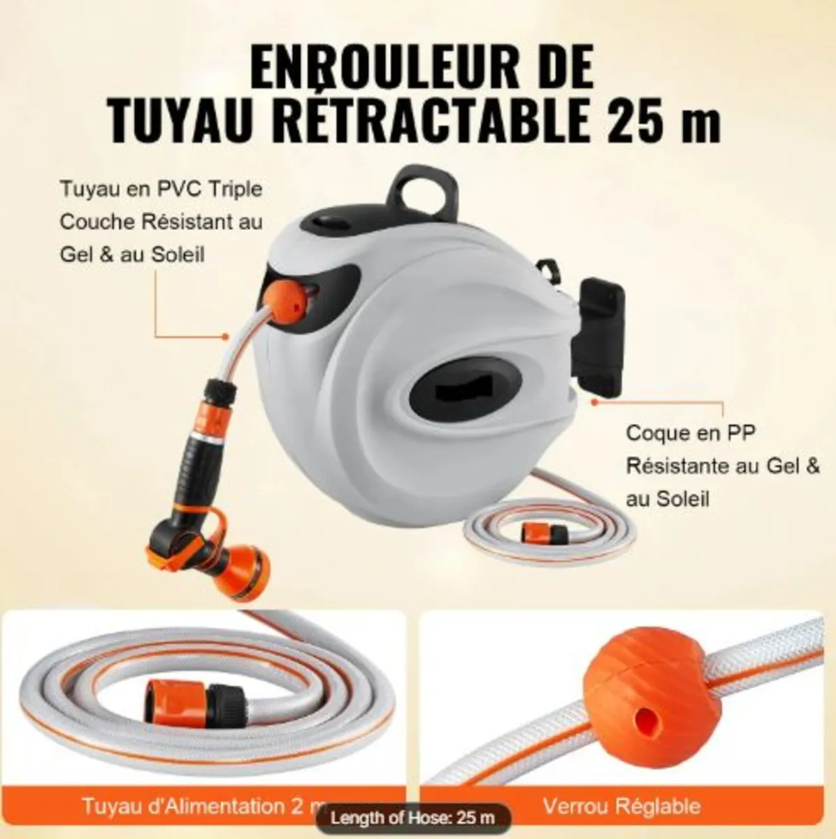 Retractable Hose Reel Water Hose Reel 25m x 1.3cm - Image 4